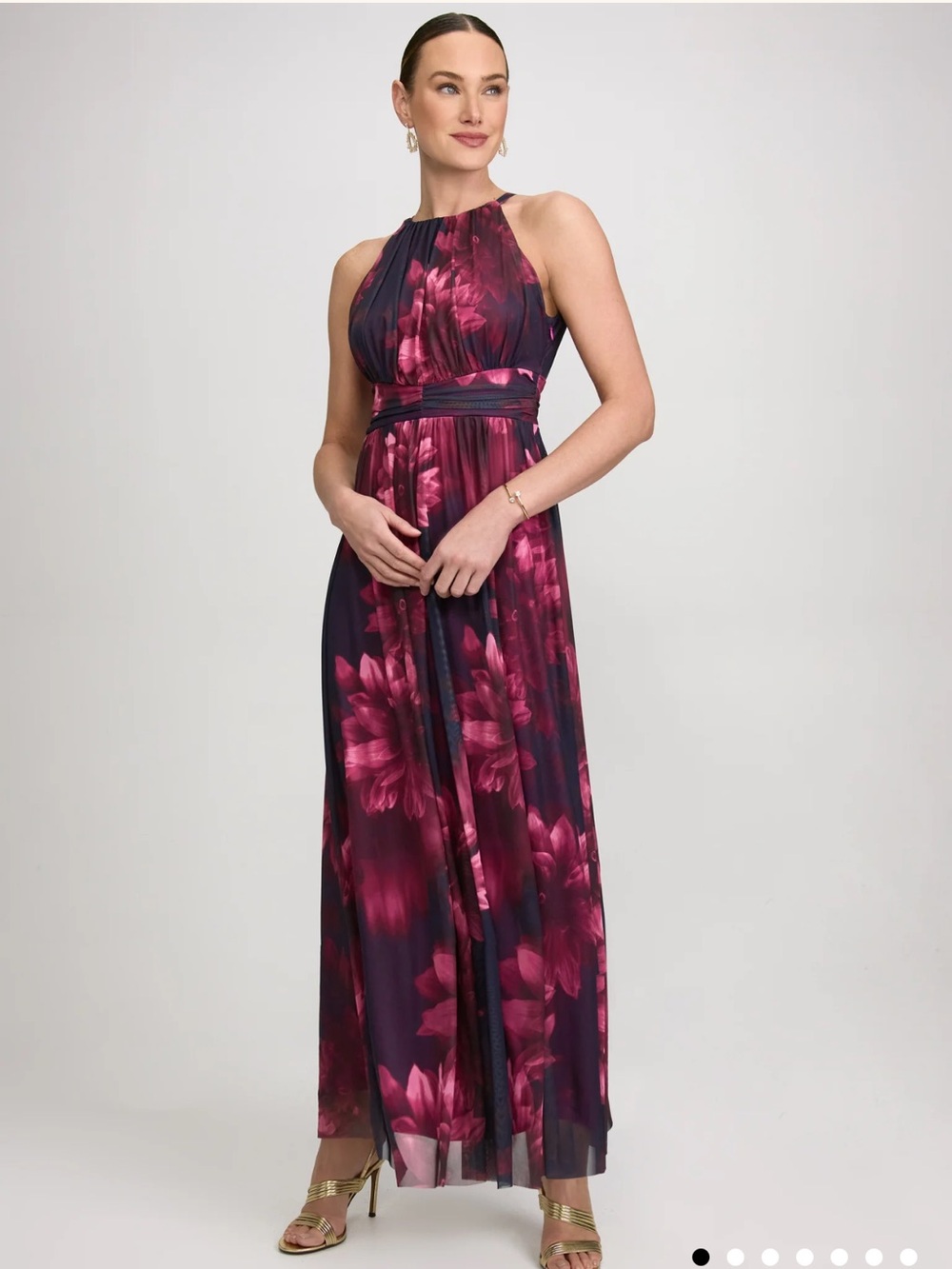 Laura Floral Pleated Halter Maxi Dress Size 4